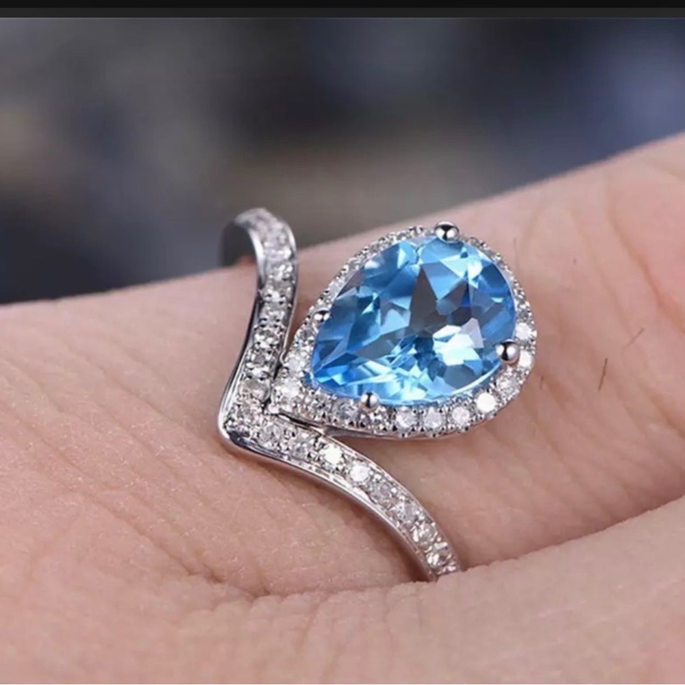 925 Sterling Silver Natural Blue Topaz Minimalist Band Ring